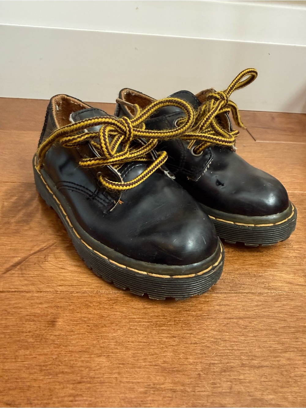 Kids Black Pleather Lace-Up Shoes